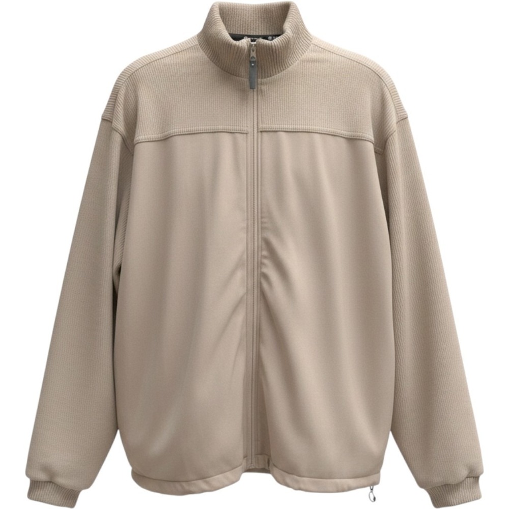 Sunice Full Zip Jacket Mens XXL Beige Excellent Mixed Media Ribbed‎ Knit Golf